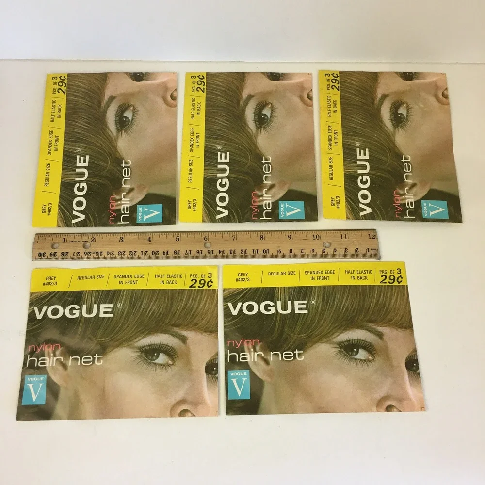 Lot of 5 Vtg Vogue Nylon Hair Nets Grey Regular Size w Package‎ Decor Prop READ